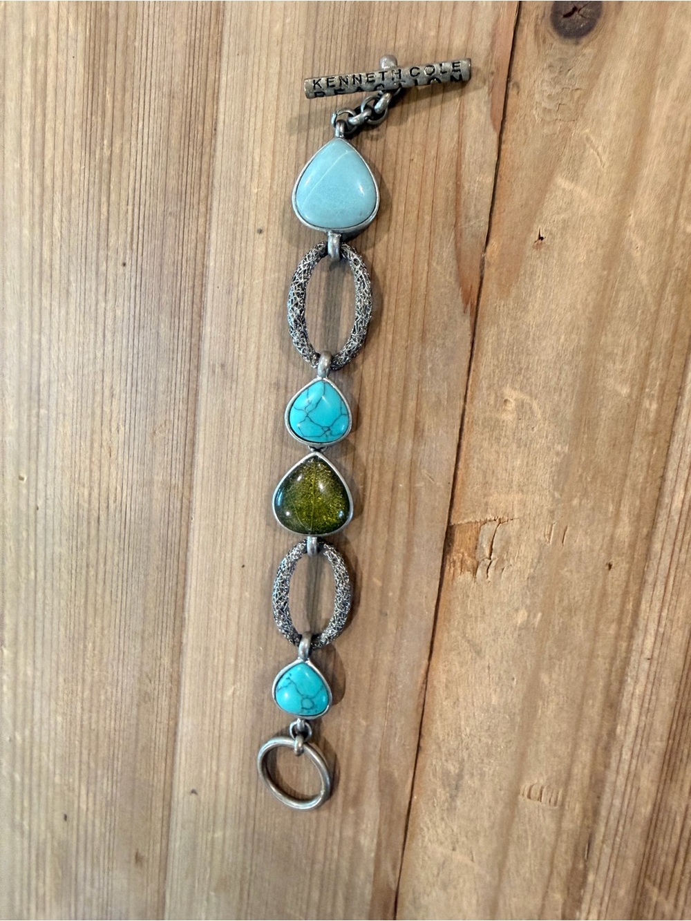 Kenneth Cole Turquoise and Olive Stone Link Bracelet